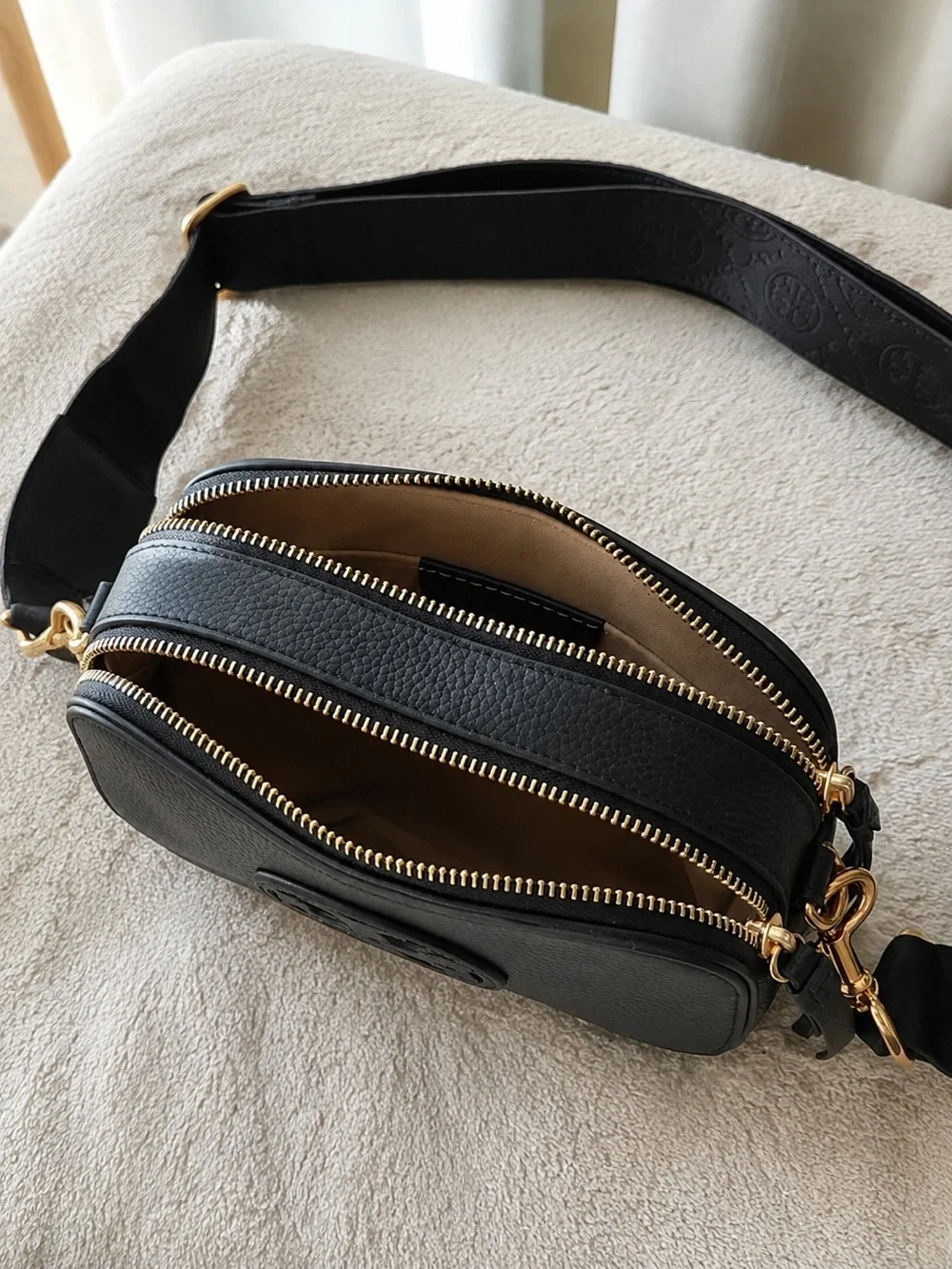 Tory Burch Black Pebbled Leather Crossbody Camera Bag